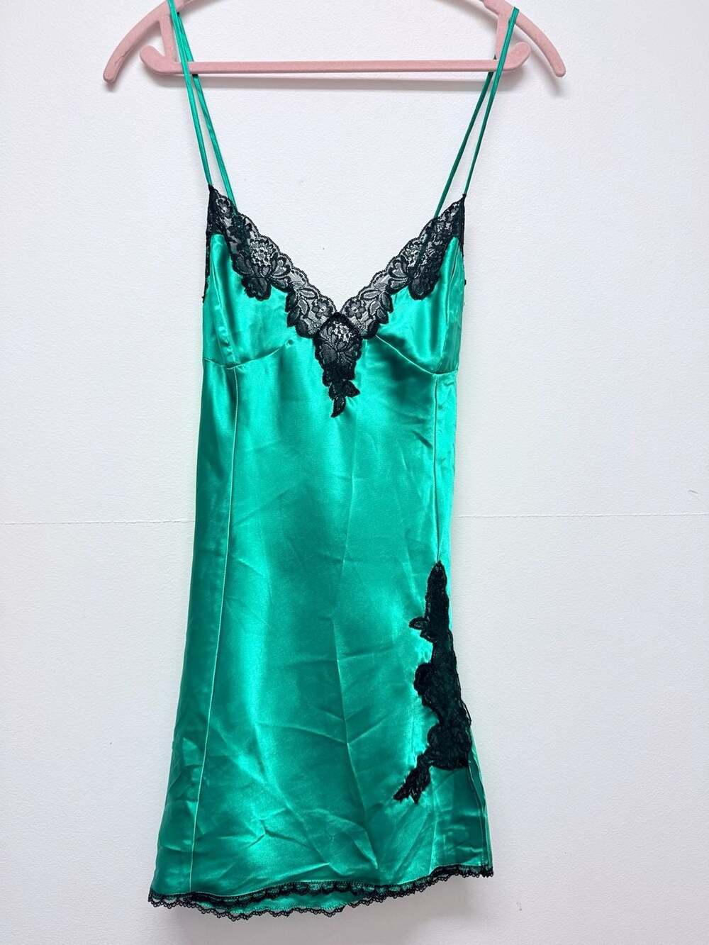 Frederick's of Hollywood Slip Dress Size Large Green Black Lace